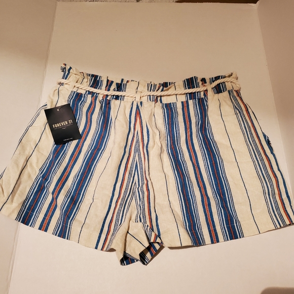 Forever21 Medium Blue/Cream Striped Shorts - Picture 3 of 4